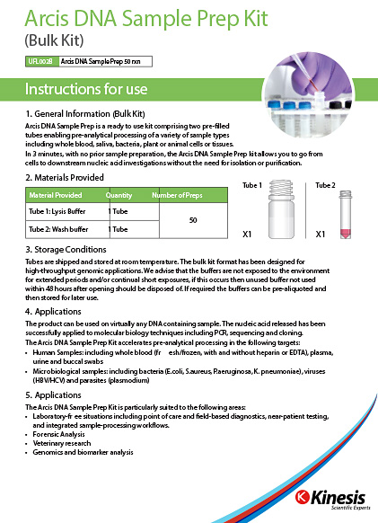 Instructions For Use: Arcis DNA Sample Prep Kit