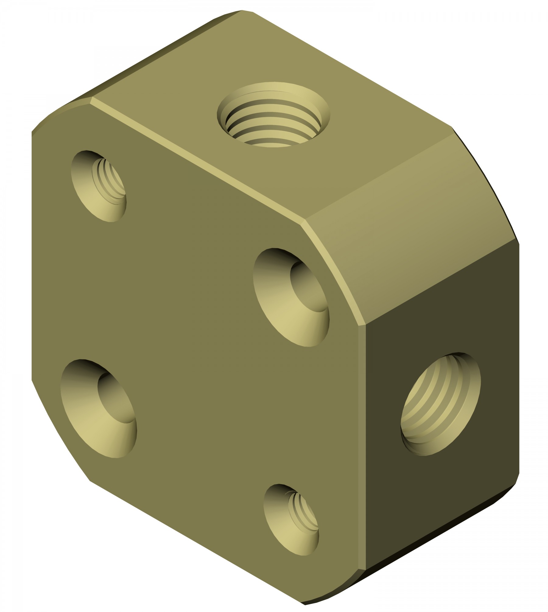 Adapters & Connectors: Block Connector, 3-Way, 1/4"-28 (Flat Bottom), PEEK, Mounting holes