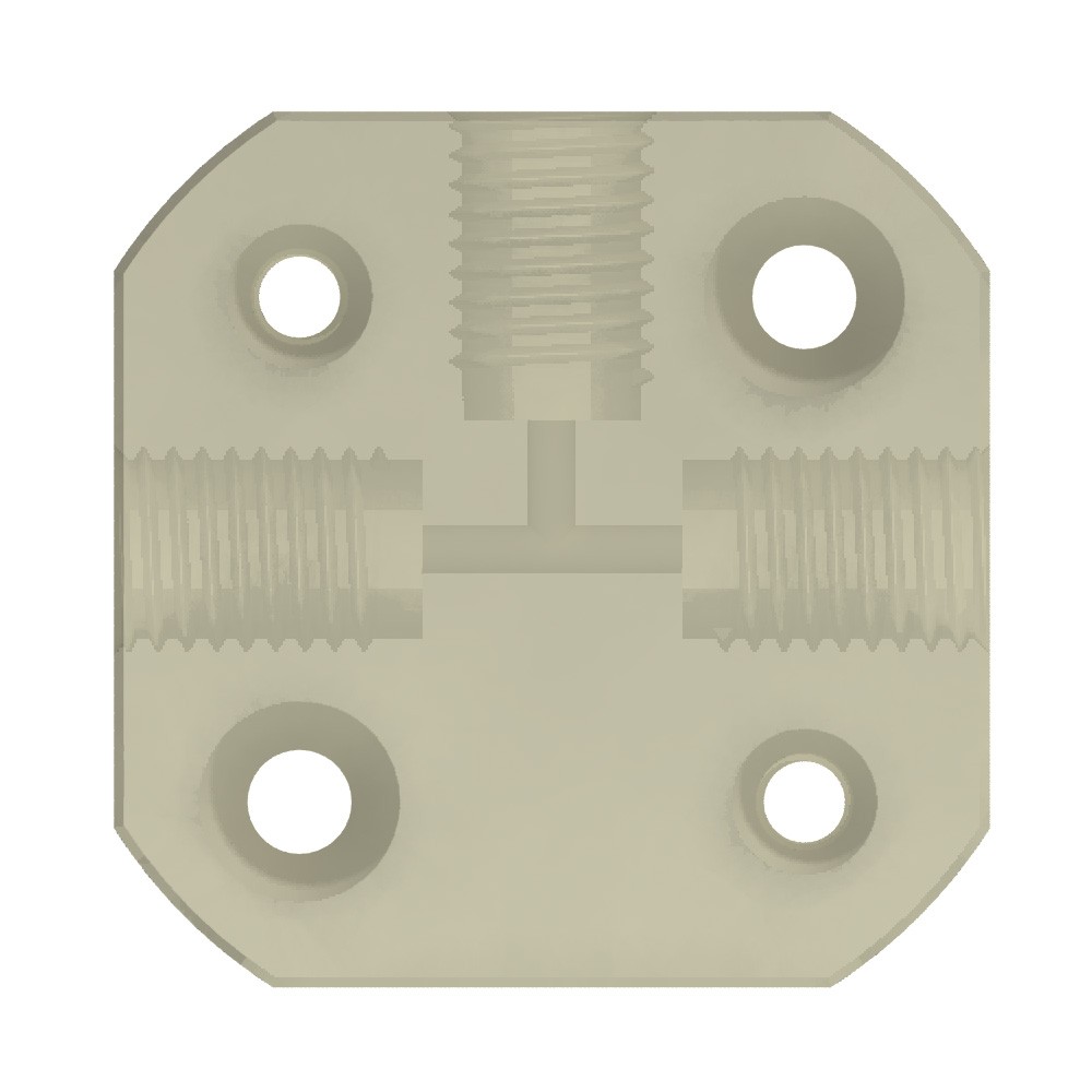 Adapters & Connectors: Block Connector, 3-Way, 1/4"-28 (Flat Bottom), PEEK, Mounting holes