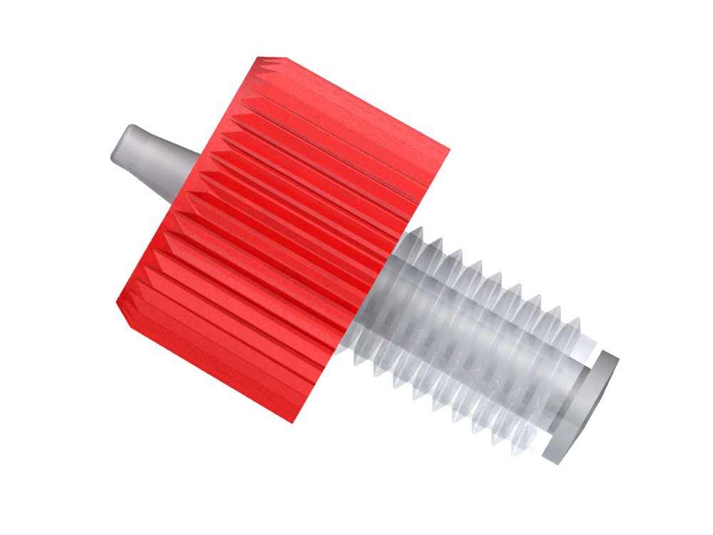 Adapters & Connectors: Adatpter, Thread to Barbed (Click-N-Seal), M6 Flat Bottom (Male) to 1/16" ID