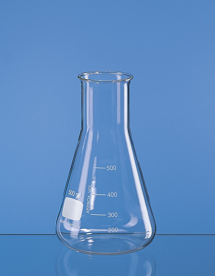 Brand: Erlenmeyer flask, wide neck, Boro