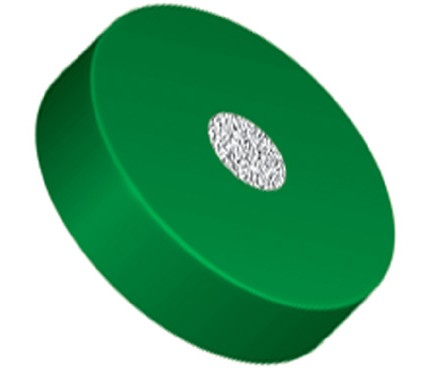 Filters & Frits: Stainless Steel Frit in PCTFE Ring, Natural/Green, 2Âµm, 0.062â Frit OD, 0.200â Ring OD