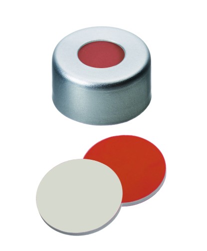11mm Combination Seal: Aluminium Cap, clear lacquered, with centre hole; Red Rubber / PTFE beige,45° shore A, 1.0mm