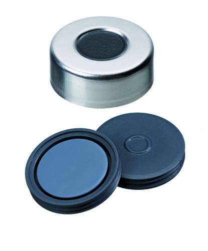 20mm Combination Seal: Aluminium Cap, plain, centre hole; Pharma-Fix-Septa, Butyl/PTFE, 50° shore A, 3.0mm