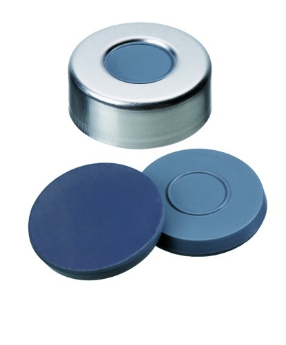 20mm Combination Seal: Aluminium Cap, plain, centre hole; Moulded Septa Butyl/PTFE, grey, 50° shore A, 3.0mm