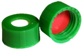 Short Thread Cap Green 9mm, Silicone / Red PTFE Septa