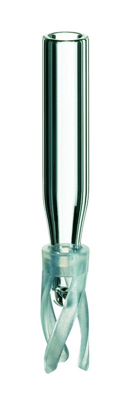 0.1ml Micro-Insert, 29 x 5mm, clear glass, with attached plastic spring