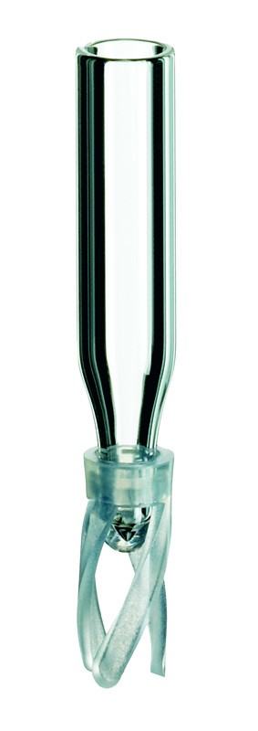 0.1ml Micro-Insert, 29 x 5.7mm, clear glass, with attached Plastic Spring