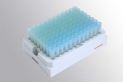 Micronic 1.10ml 2D Data-Matrix coded Screw Cap tubes V-bottom in Roborack-96 White (Barcoded A1-H1 side)  (without cap)
