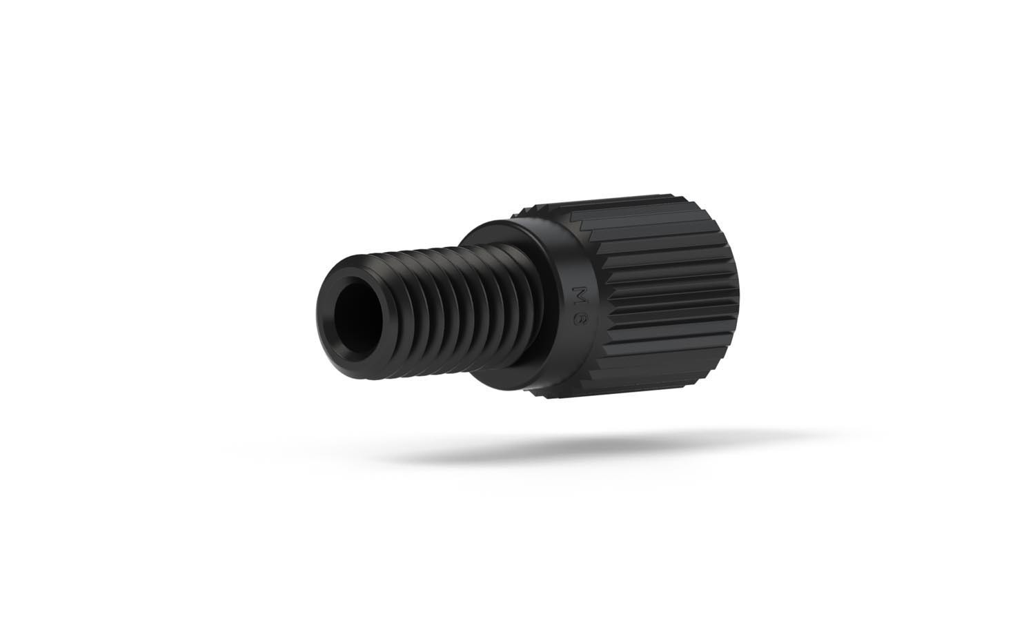 Flangeless Nut, for 1.8, 2.0, 3.0mm, 1/8" OD Tubing, M6 Flat Bottom, PFA, Black