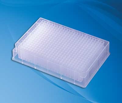 KX: Microplate, Deep Well Diamond Plate, 384 Well, Polypropylene, 240 ÂµL, Clear, Square Wells, Sterile, Bulk