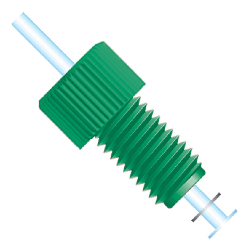 Flanged Fitting,  for 1/16" OD Tubing, 1/4"-28 Flat Bottom, Delrin/SST, White/Natural