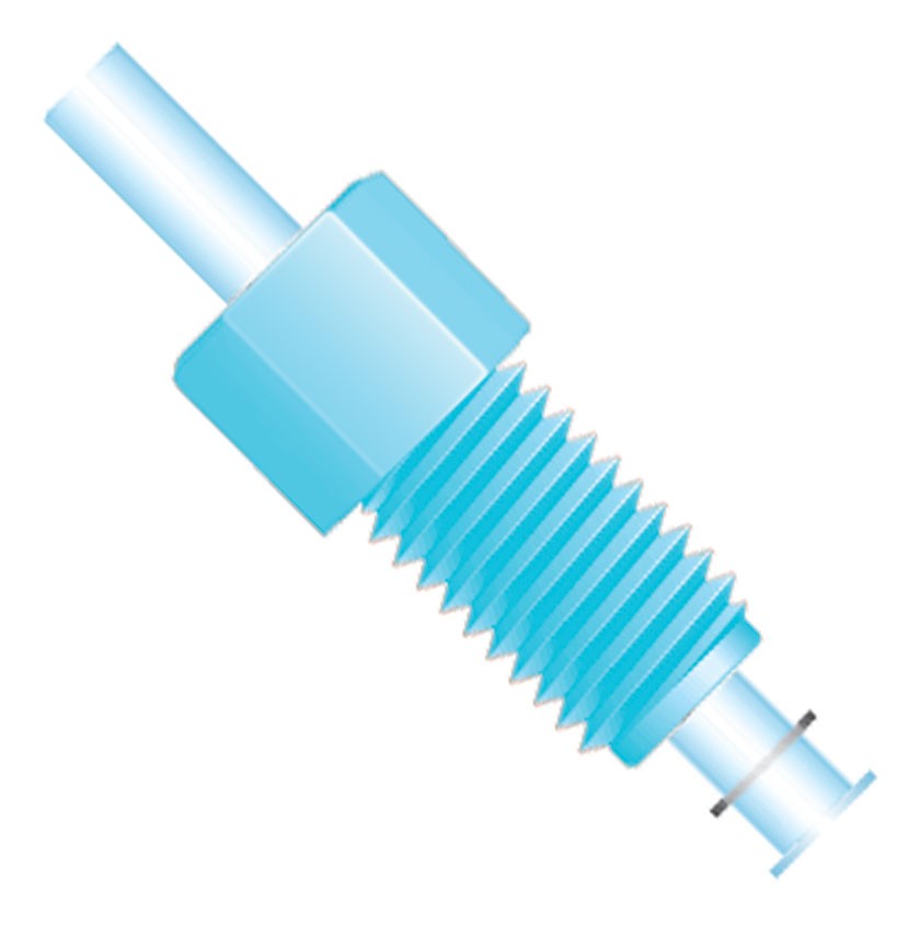 Flanged Fitting,  for 1/8" OD Tubing, 1/4"-28 Flat Bottom, Delrin/SST, Gray/Natural