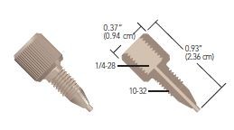 Adapters & Connectors: Threaded  Adapter, 1/4"-28 Flat Bottom (Female) to 10-32 Coned (Male), PEEKâ¢