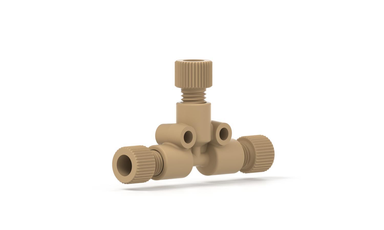 Adapters & Connectors: Tee for 1/8â OD Tubing, 1/4"-28 Flat Bottom, PEEKâ¢
