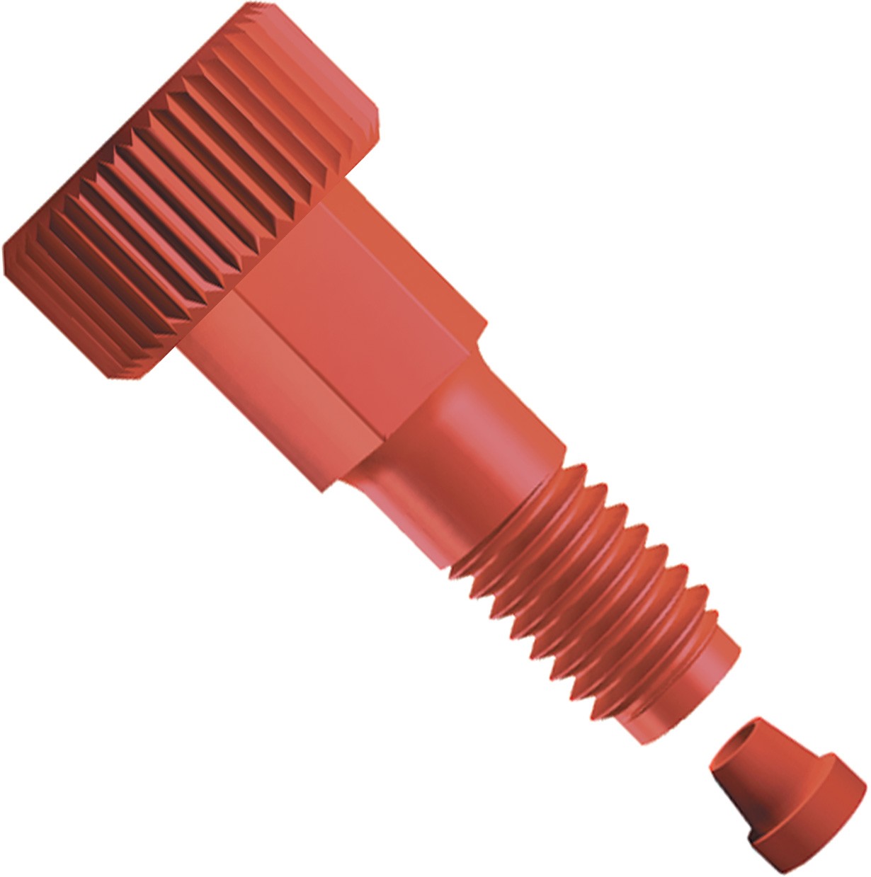 VacuTight  Flangeless Fitting, for 1/16" OD Tubing, 10-36 Flat-Bottom, PEEK/ETFE, Red/Red