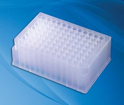 KX: Microplate, Deep Well, 96 Well, Polypropylene, 2.0 mL, Clear, Round Bottom, Round Wells, no Lid, Sterile, with Bar Code, Bulk