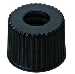 8mm PP Screw Cap, black, centre hole, 8-425 thread