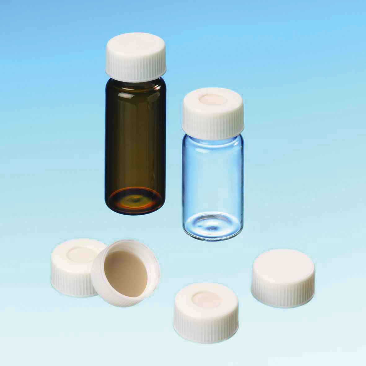 18mm Combination Seal: PP Screw Cap, black, centre hole; Silicone transparent blue/PTFE white, 45° shore A, 1.7mm