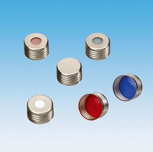 UltraClean Closure: 18mm Magnetic Universal Screw Cap, silver, centre hole; Silicone white/PTFE red, 55° shore A, 1.5mm, pre-cut star (*)