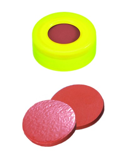 11mm Combination Seal: PE Snap Ring Cap, yellow, centre hole; Natural Rubber red-orange/TEF transparent, 60° shore A, 1.0mm
