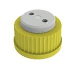 KX VaporSafe: Bottle Cap, GL45, 2 Port 1/4"-28 Flat Bottom, PTFE, PP spin collar and FFKM air inlet valve