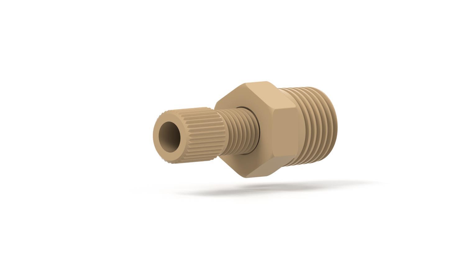 Adapters & Connectors: Threaded Adapter, 1/4" NPT (Male) to 5/16"-24 Flat Bottom (Female), PEEKâ¢