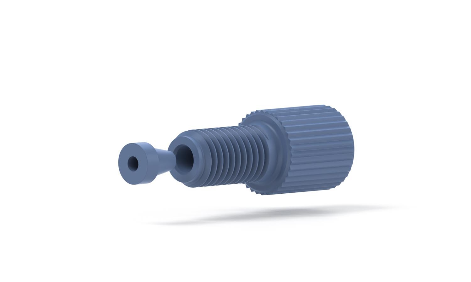 Flangeless Fitting, for 1/16" OD Tubing, 1/4"-28 Flat Bottom, Delrin/ETFE, Blue/Blue
