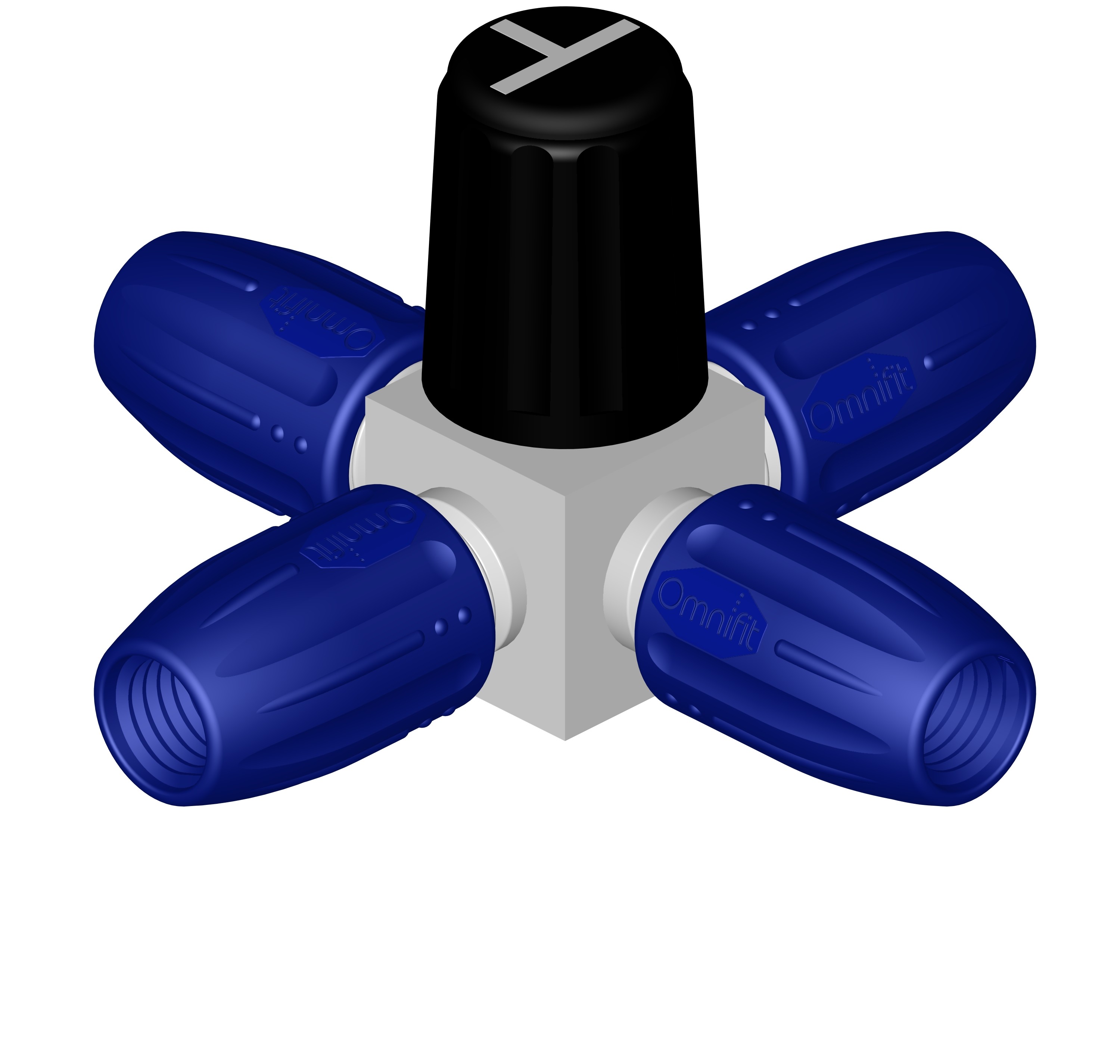 Omnifit Labware (Diba) Low Pressure Valves: Valve, 4-port, 3-position, T-configuration