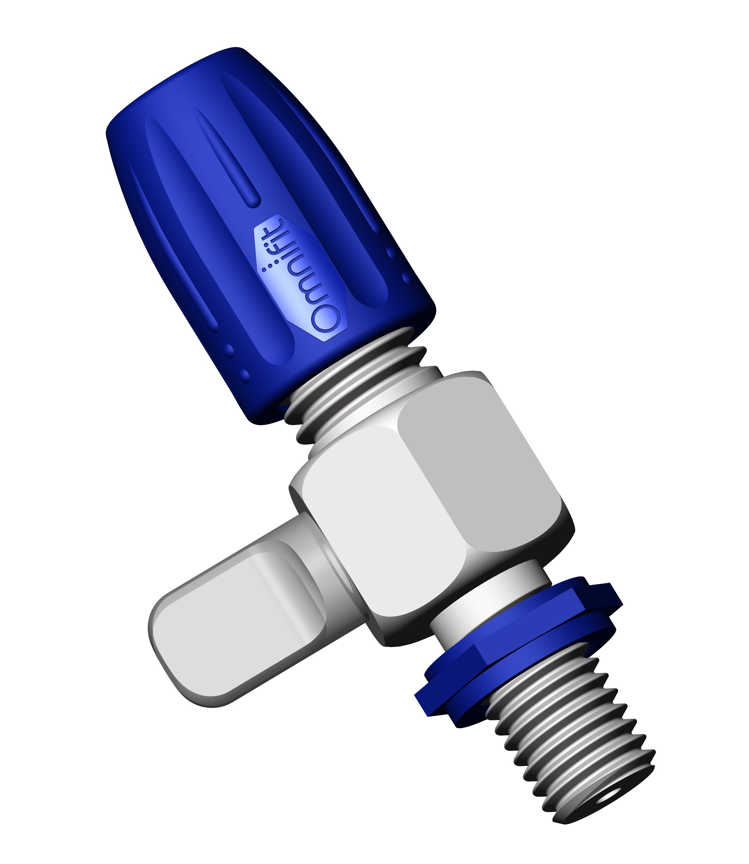 Adapters & Connectors: Adaptor with shot off valve, 1/4"-28 (Male) to Omnifit Cap (variable bore)