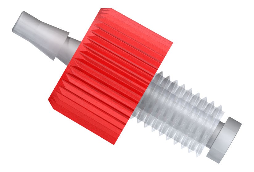 Adapters & Connectors: Adatpter, Thread to Barbed (Click-N-Seal), M6 Flat Bottom (Male) to 1/8" ID