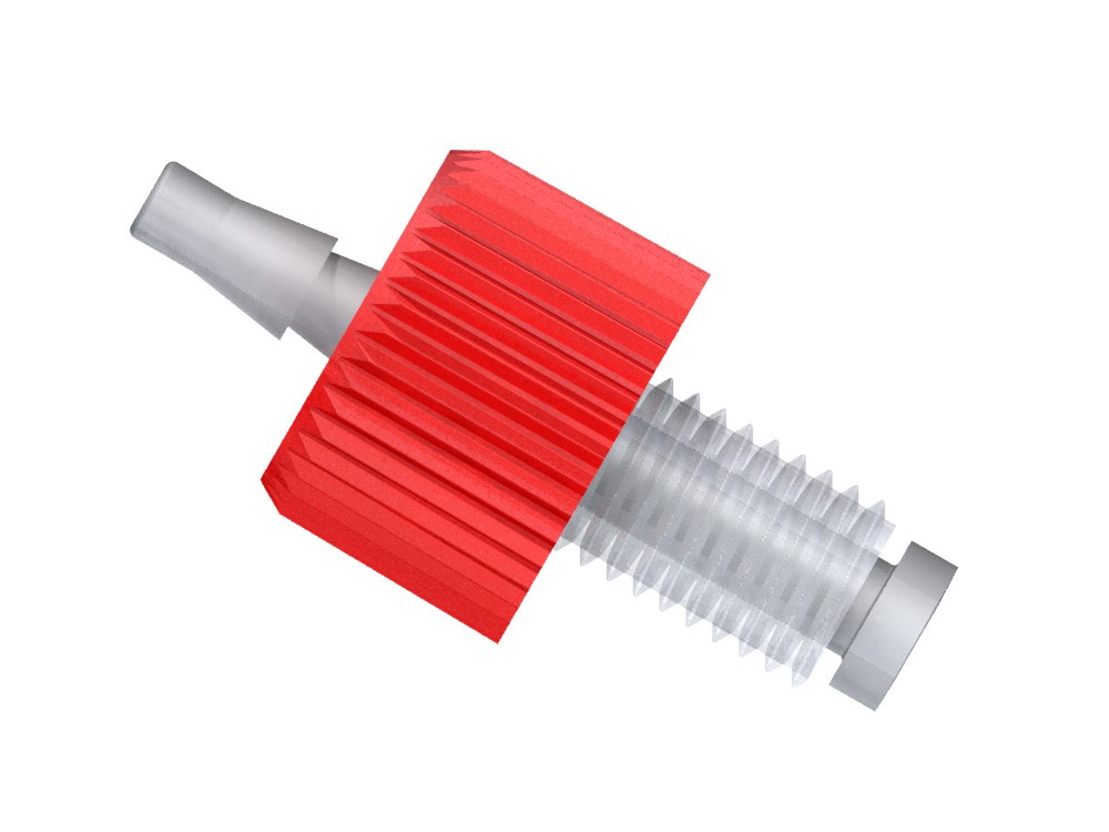 Adapters & Connectors: Adatpter, Thread to Barbed (Click-N-Seal), M6 Flat Bottom (Male) to 1/8" ID