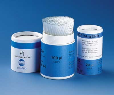 Brand: Pipettes: Micropipette BLAUBRAND IntraEND cert. IVD 100 Âµl, box of 250 pcs., price per box
