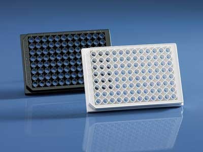 Microplate:  PureGradeS 96 Well PS, transparent  bottom white Flat well 330ul, Sterile