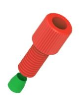 KX VaporSafe: TUBING CONNECTION, 1.8-2.0mm OD tubing x 1/4"-28, Red Polypropylene fitting, Green Tefzel ferrule, PK/10