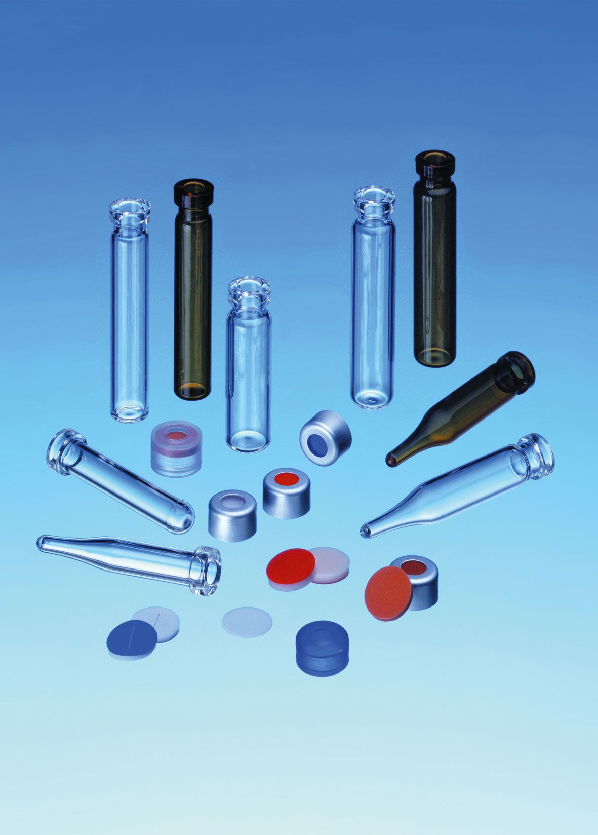 8mm Combination Seal: Aluminium Cap, clear lacquered, centre hole; Silicone transparent blue/PTFE white, 45Â° shore A, 1.3mm