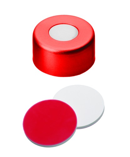 Crimp Cap 11mm Red, White Silicone / Red PTFE Septa