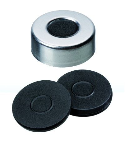 20mm Combination Seal: Aluminium, plain, centre hole; Moulded Septa Butyl, dark grey, 55° shore A, 3.0mm