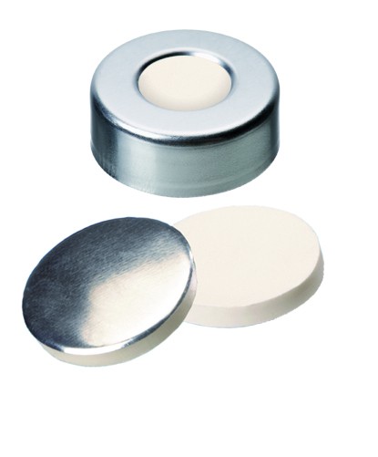 20mm Combination Seal, Aluminium Cap, plain, centre hole; Silicone white/Aluminium Foil silver, 50° shore A, 3.0mm