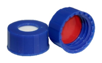 ST2500 .040" (1MM) Thick, red PTFE/ white silicone inserted into a dark blue 9mm screw cap