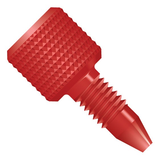 Fingertight Fitting, single piece, for 1/16" OD Tubing, 10-32 Coned, PCTFE, Red Natural