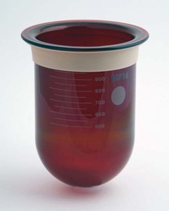 QLA Dissolution Vessels: 1000mL Amber Glass Vessel with Centering Ring for Zymark, Serialized