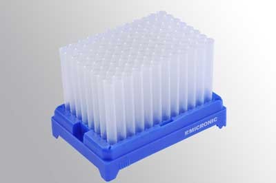 Micronic 2.50ml Non coded pushcap tubes U-bottom in Roborack-96 White (Barcoded A1-H1 side)