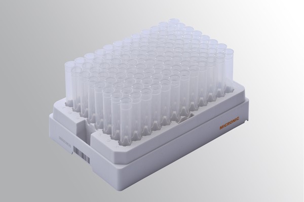 Micronic 2.00ml 2D Data-Matrix coded Screw Cap tubes U-bottom Snap in Roborack-96 White (Barcoded A1-H1 side)