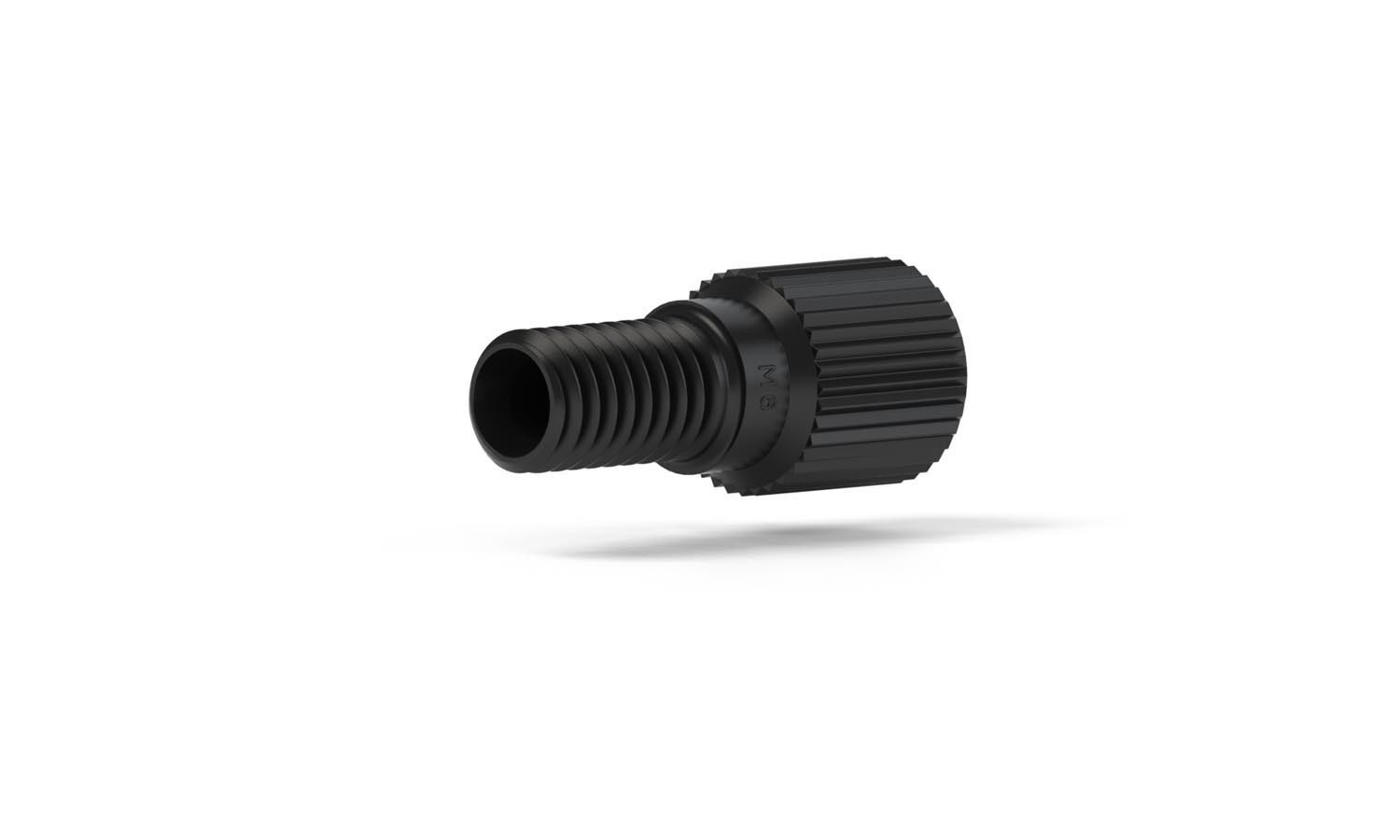 Flangeless Nut, for 1.8, 2.0, 3.0mm, 1/8" OD Tubing, M6 Flat Bottom, PEEKâ¢, Black