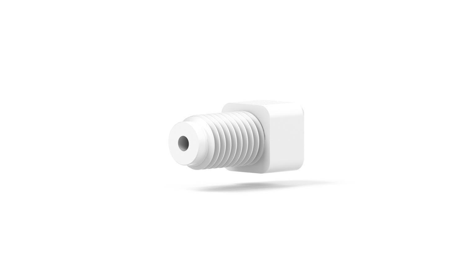 Flanged Fitting,  for 1/16" OD Tubing, 1/4"-28 Flat Bottom, Delrin/SST, White/Natural