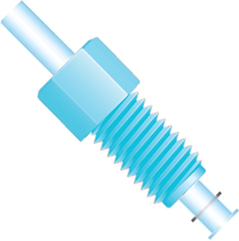 Flanged Fitting,  for 1/8" OD Tubing, 1/4"-28 Flat Bottom, Delrin/SST, Blue/Natural