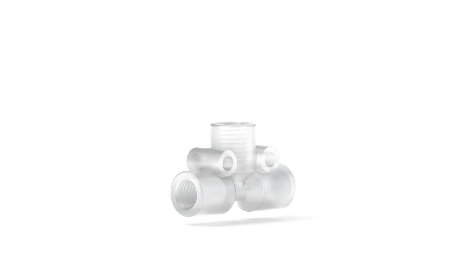 Adapters & Connectors: Cross for 1/8â OD Tubing, 1/4"-28 Flat Bottom, ETFE