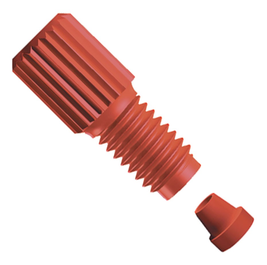 VacuTightâ¢  Flangeless Fitting, for 1/16" OD Tubing, 10-33 Flat-Bottom, PEEKâ¢/ETFE, Red/Red