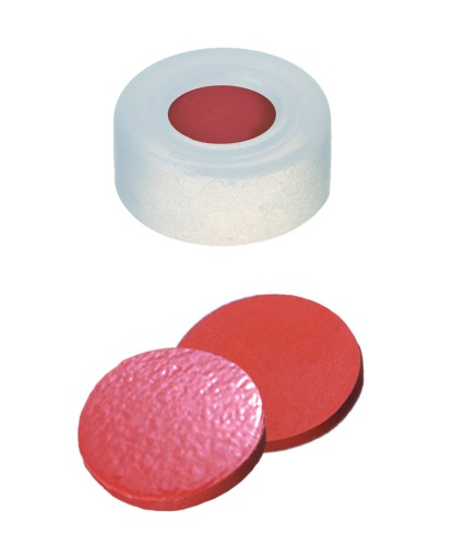 11mm Combination Seal: PE Snap Ring Cap, transparent, centre hole; Natural Rubber red-orange/TEF transparent, 60° shore A, 1.0mm